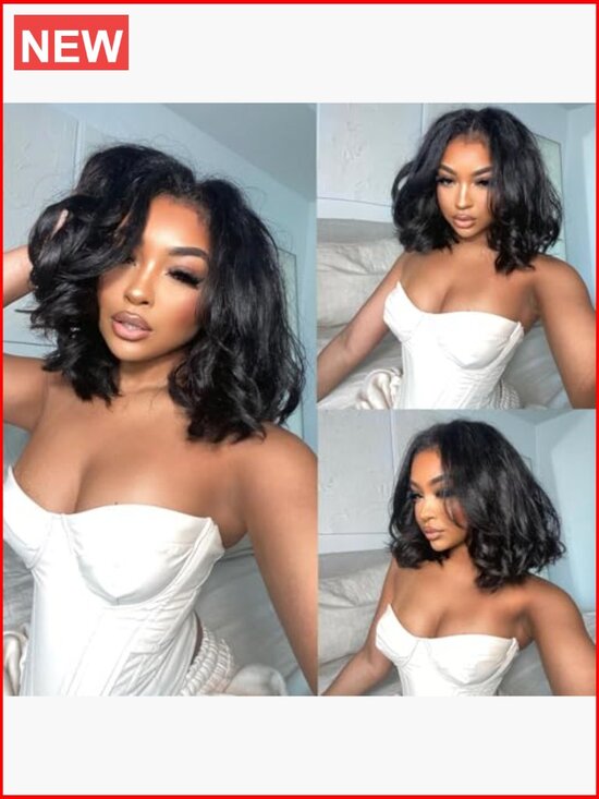 Bob Wig Human Hair 13x4 Frontal Lace Wig 14 Inch Body Wave 180% Density Pre